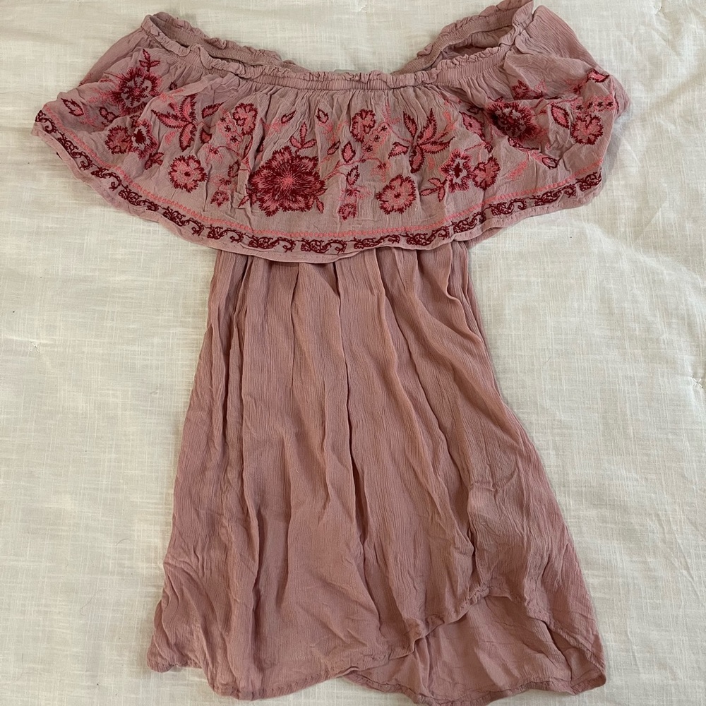 Off the shoulder flower shirt.